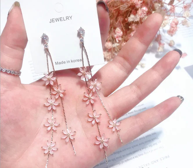 Pink Tassel Flower Earrings