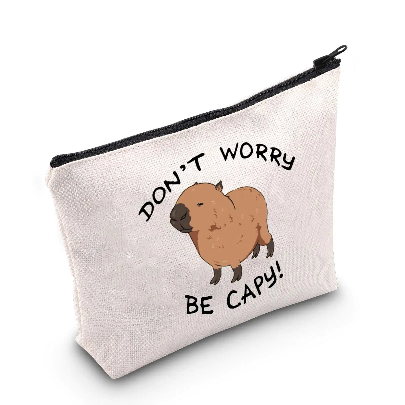 TSOTMO Capybaras Makeup Bag Animals Theme Gift Funny Don’t Worry Be Capy Makeup Bag Animal Parody Gift Capybaras Animal Lover Gift (Be Capy)