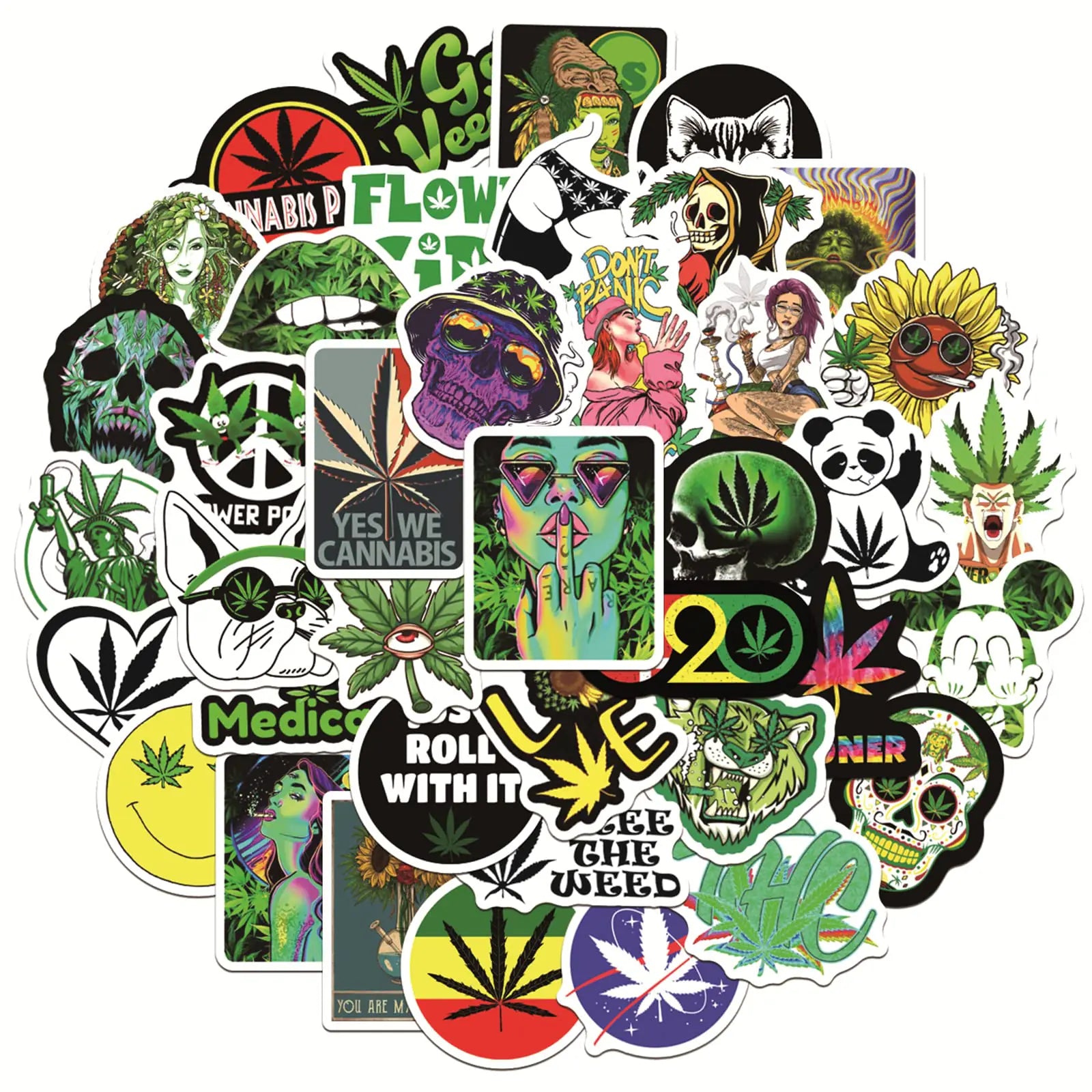 50pcs Vinyl Waterproof Marijuana Sticker