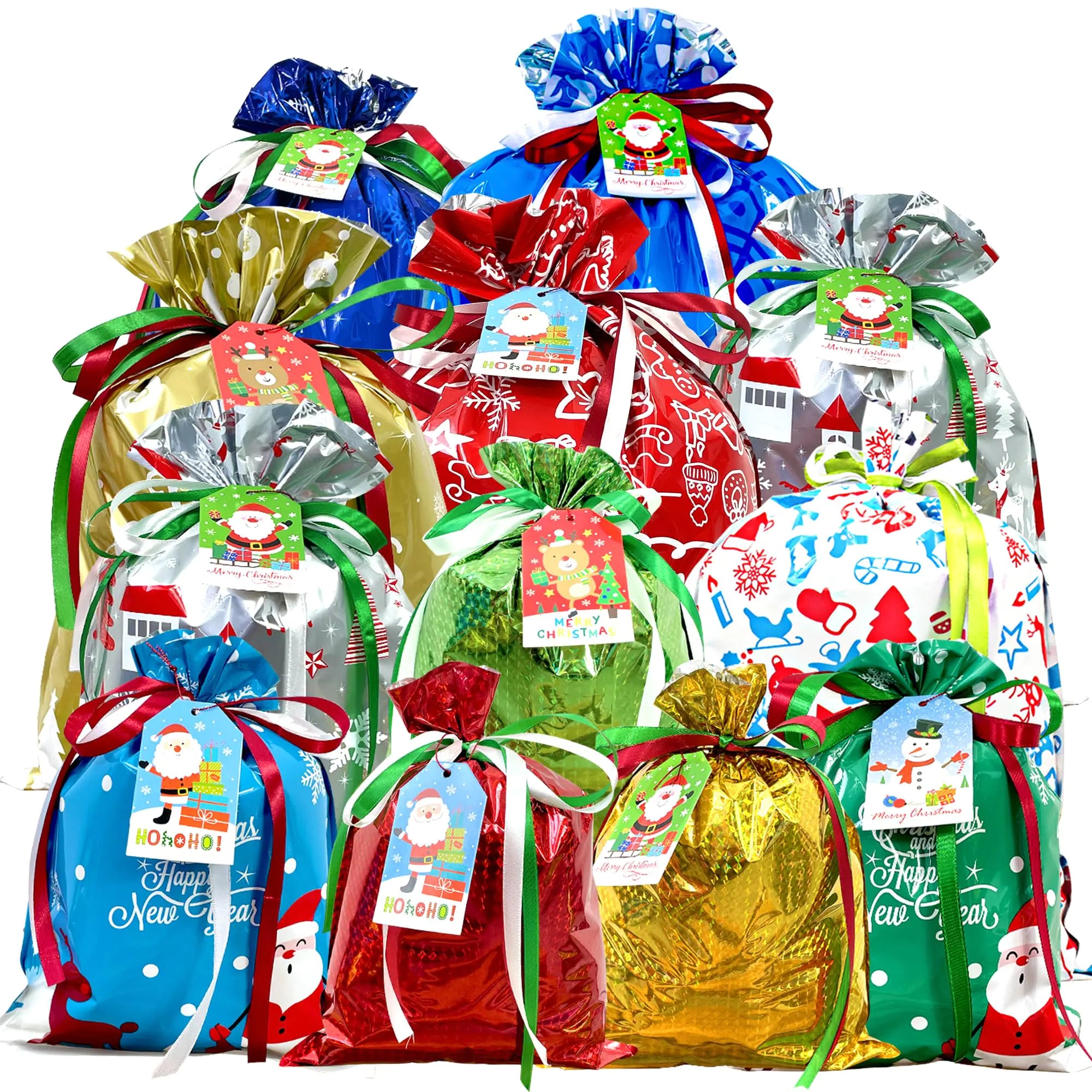 Diamerd 38PCS Christmas Gift BagsChristmas Gift Bags Assorted SizeChristmas Gift Bags with Tags Xmas Party Holiday Gift Bags with Small Medium Large Jumbo