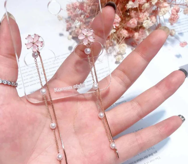 Pink Tassel Flower Earrings