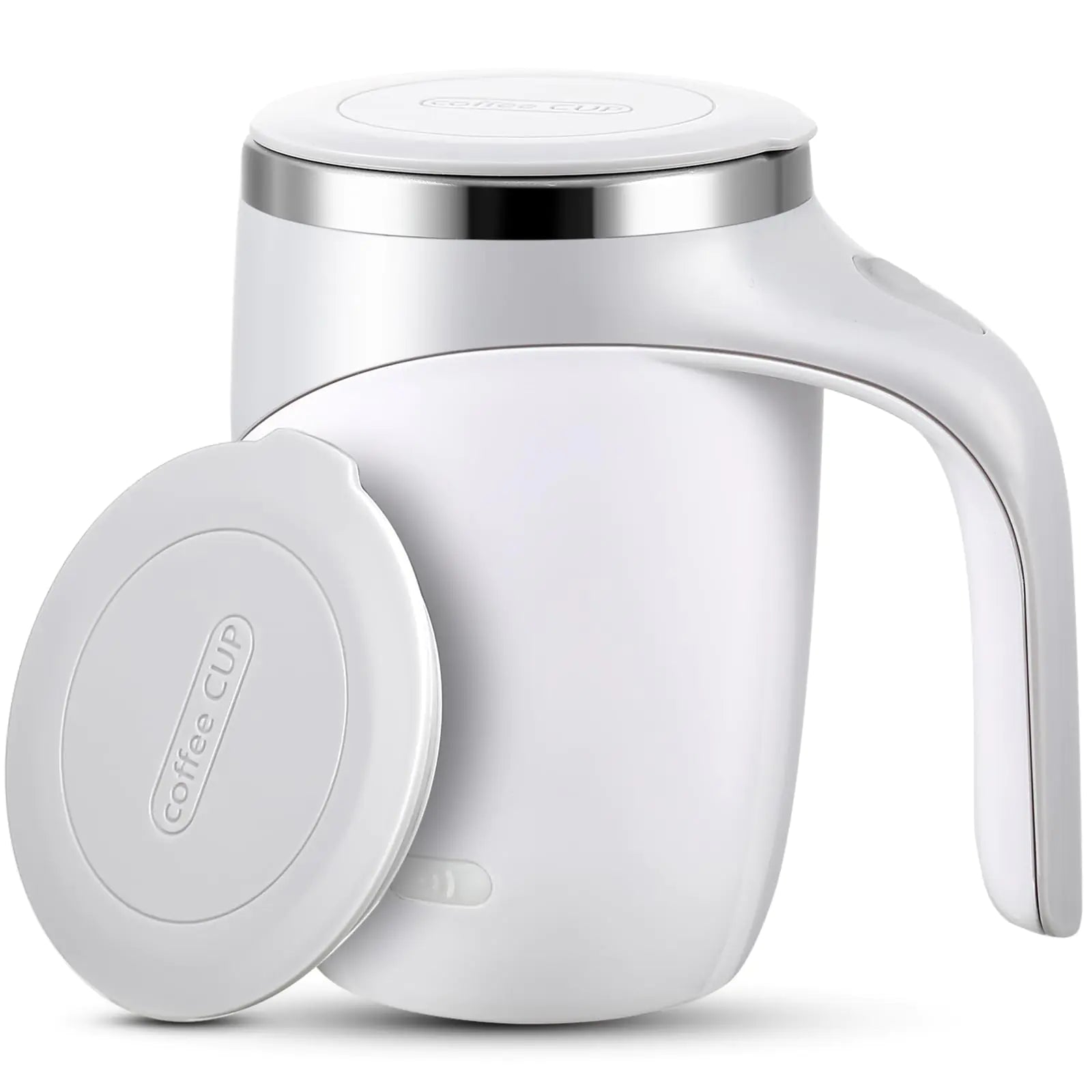 Patelai 1 Pc Self Stirring Coffee Mug Bulk Mixing Cup 13.5oz Stainless Steel Automatic Travel Stirring Mug Gift for Men Woman Father Day Gift Employee Birthday Gift (White)