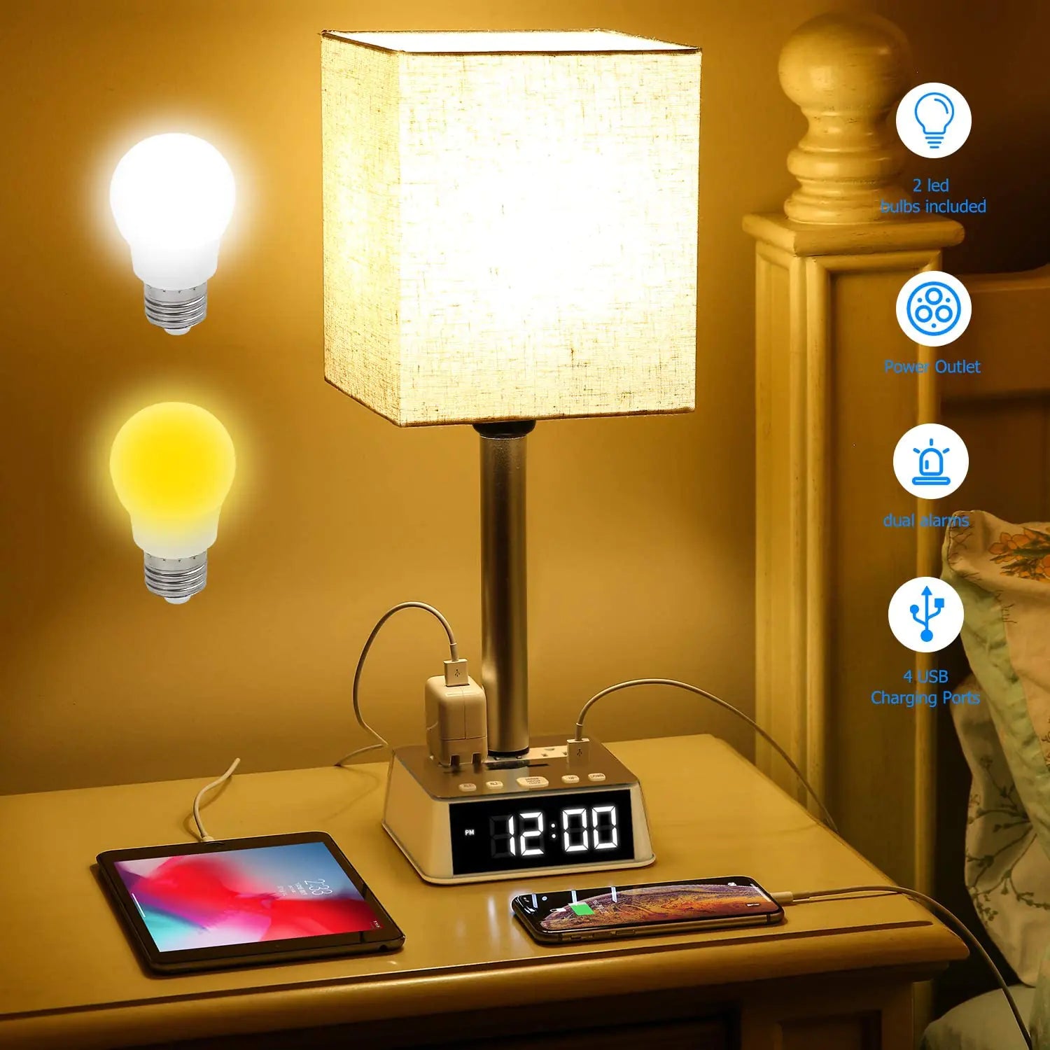 Table Lamp with 4 USB Ports