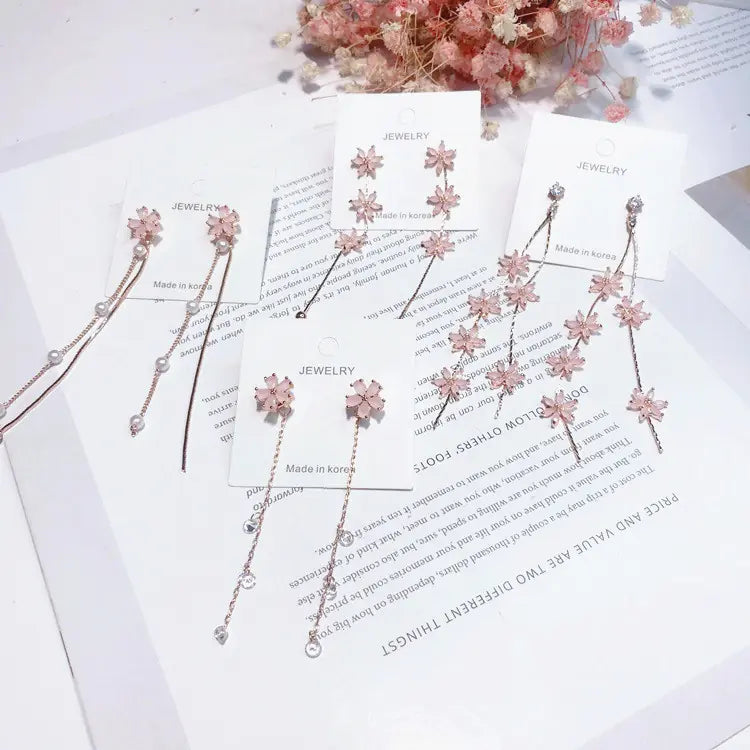 Pink Tassel Flower Earrings