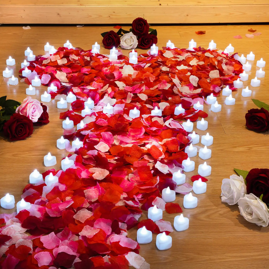 6000 Pcs Artificial Rose Petals & 120 Pcs LED Candle