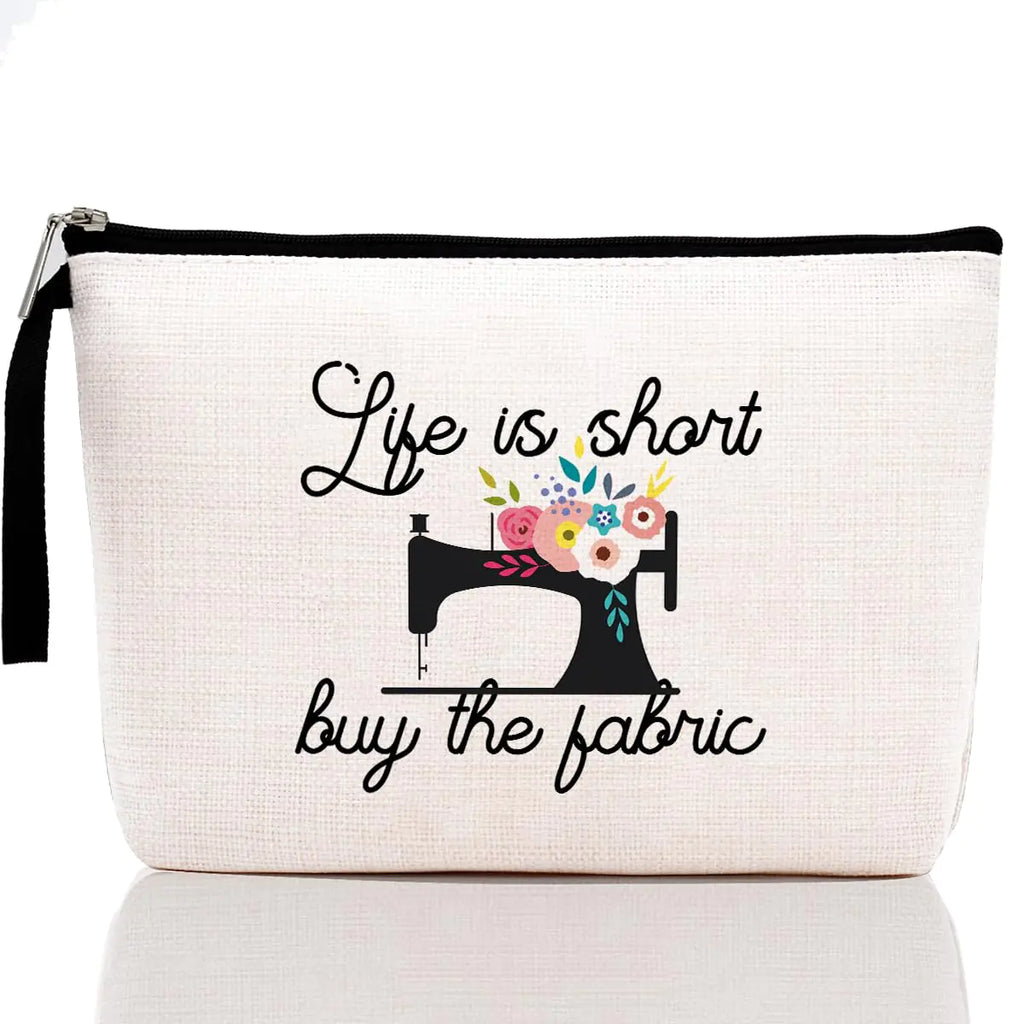 Hanamiya Na Sewing Gift Women Quilter Gifts Gift For Quilter Seamstress Gift Funny Quilting Gifts For Women- Great Gift for Quilters Seamstresses-Life Is Short Buy The Fabric-Makeup Bag