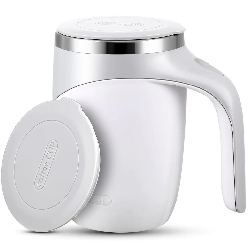 Patelai 1 Pc Self Stirring Coffee Mug Bulk Mixing Cup 13.5oz Stainless Steel Automatic Travel Stirring Mug Gift for Men Woman Father Day Gift Employee Birthday Gift (White)