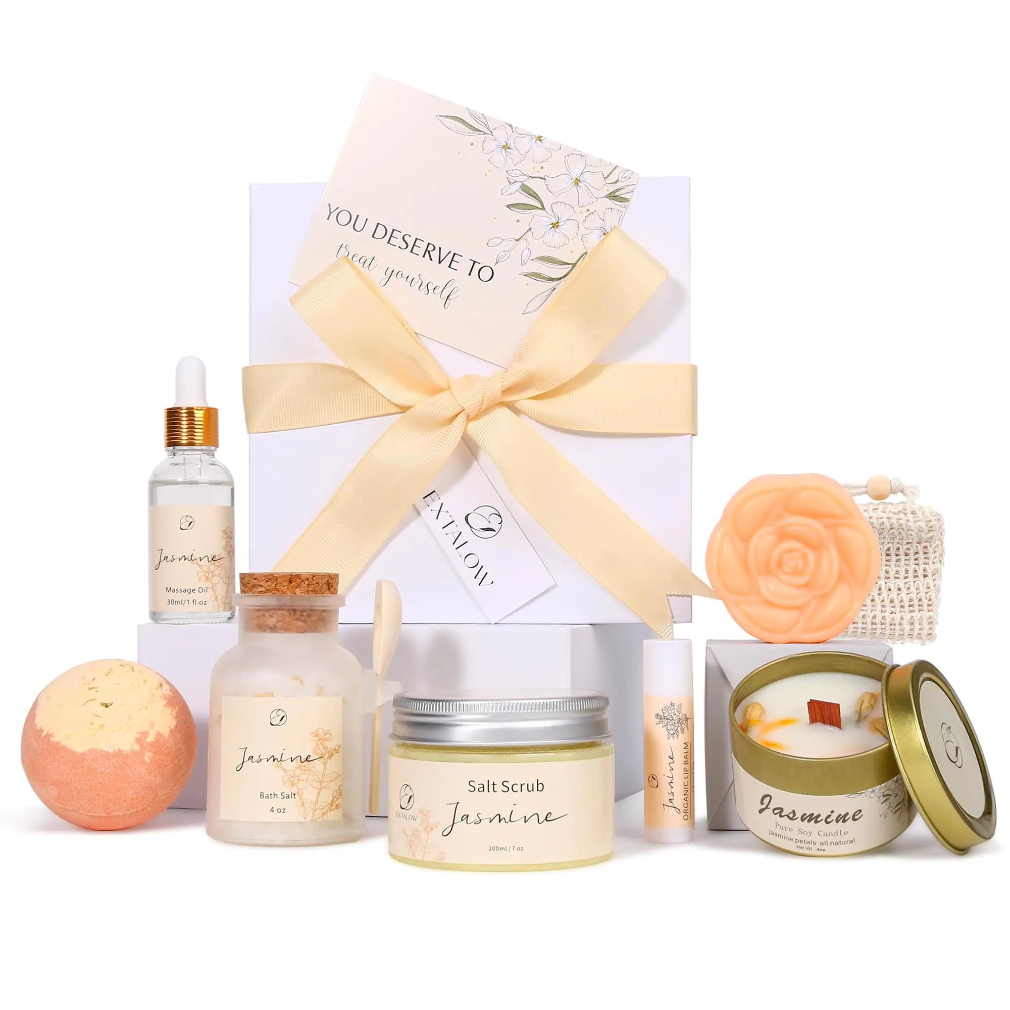 EXTALOW Spa Gifts for Women Valentines Day Gifts Jasmine Bath Gift Baskets Relaxing Self Care Gift for Mom Girlfriend Sister Wife Auntie Home Bath Care Package Thank You Gift Birthday Gift Friendship
