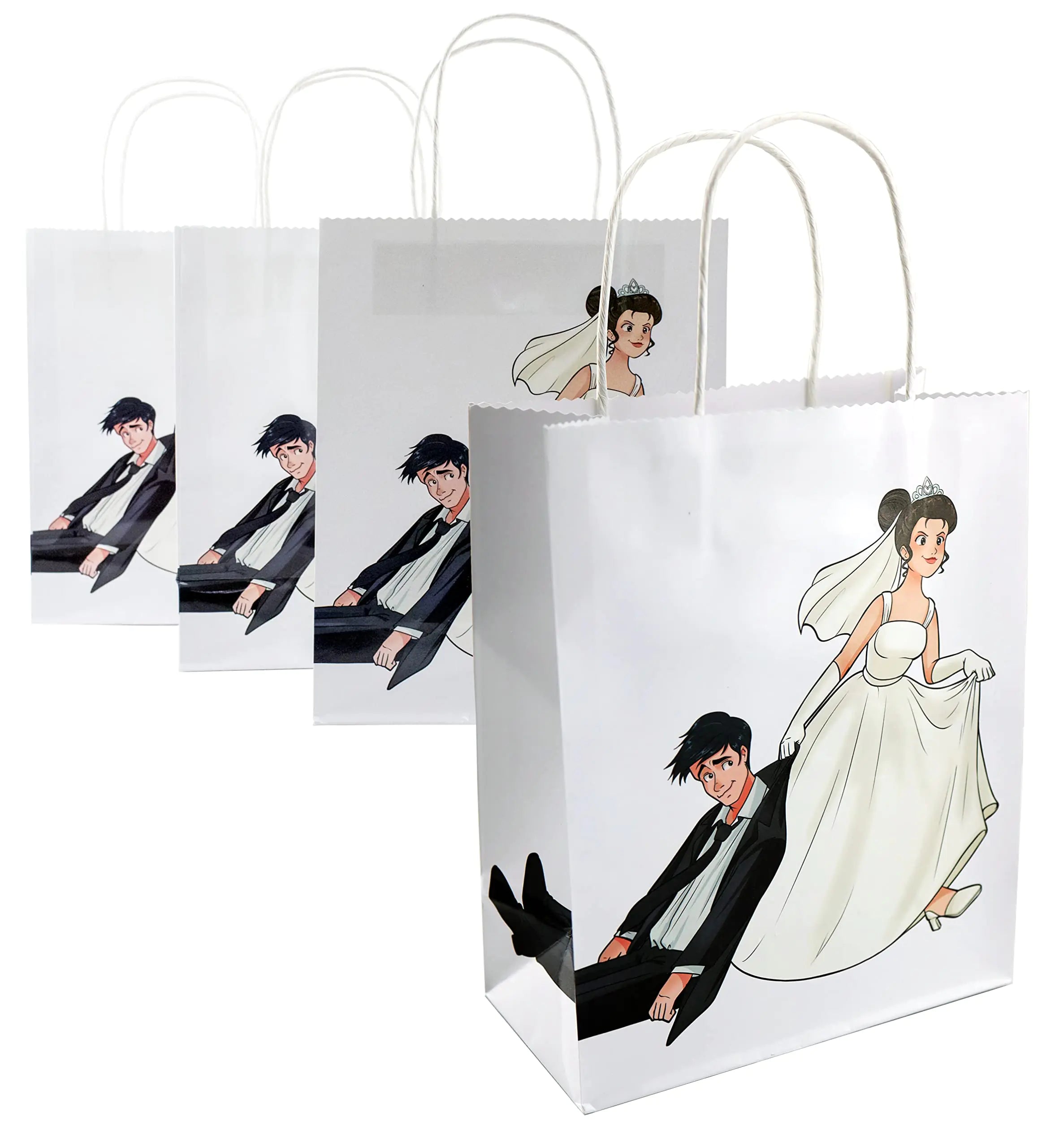Iconikal Funny Wedding Gift Bags Medium Size Bride Dragging Groom 8-Pack