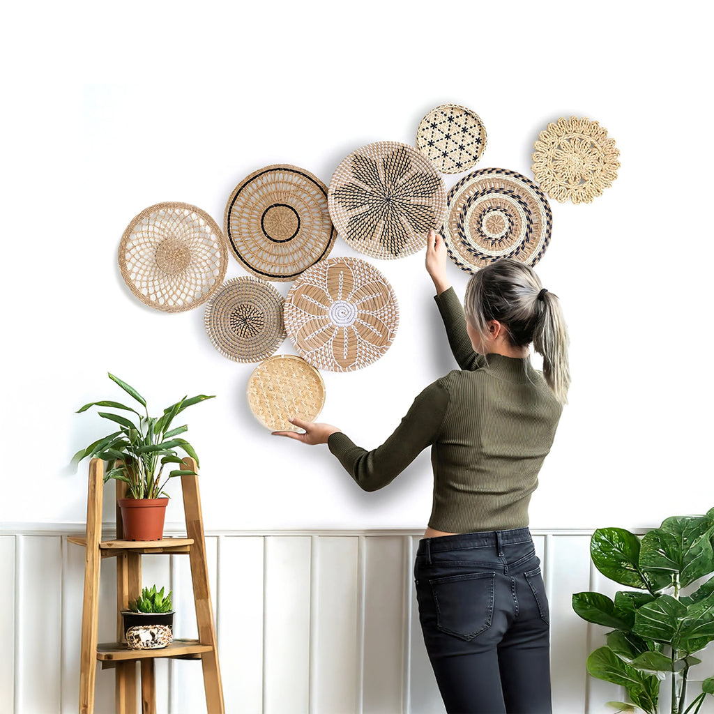 Set Of 9 Woven Wall Basket Decor