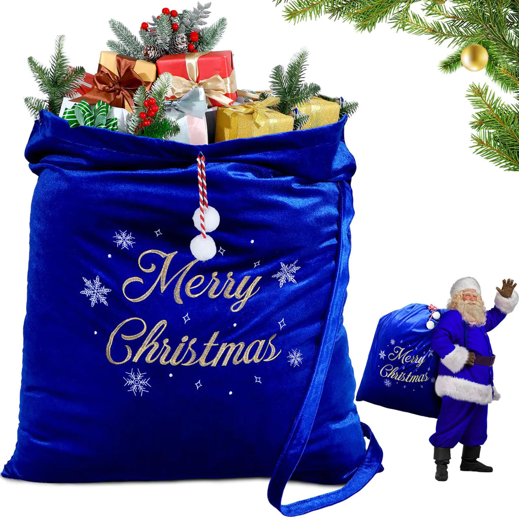 WILLBOND Large Christmas Velvet Santa Gift Bags 36 x 30 Santa Gift Sack with Drawstring Santa Claus Bag Christmas Gift Presents Bags for Santa Costume Holiday Party Supplies Gift Wrap(Royal Blue)